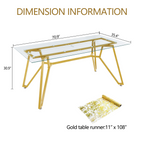 70.9-inch rectangular glass dining table, suitable for 1-8 people, modern style home kitchen dining table, equipped with sturdy metal table legs,suitable for dining room,living rooms, offices, Gold