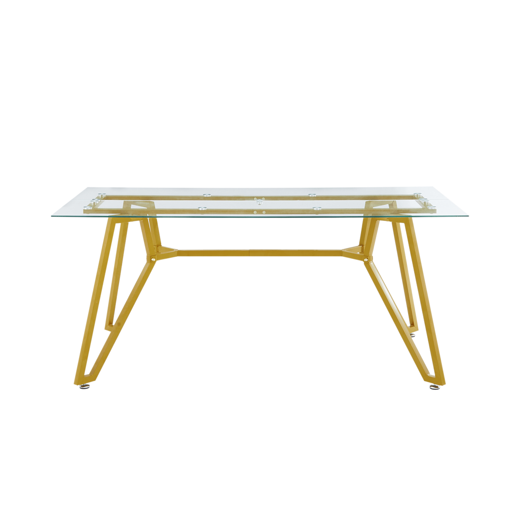 70.9-inch rectangular glass dining table, suitable for 1-8 people, modern style home kitchen dining table, equipped with sturdy metal table legs,suitable for dining room,living rooms, offices, Gold