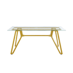 70.9-inch rectangular glass dining table, suitable for 1-8 people, modern style home kitchen dining table, equipped with sturdy metal table legs,suitable for dining room,living rooms, offices, Gold