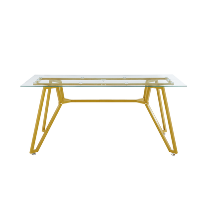 70.9-inch rectangular glass dining table, suitable for 1-8 people, modern style home kitchen dining table, equipped with sturdy metal table legs,suitable for dining room,living rooms, offices, Gold