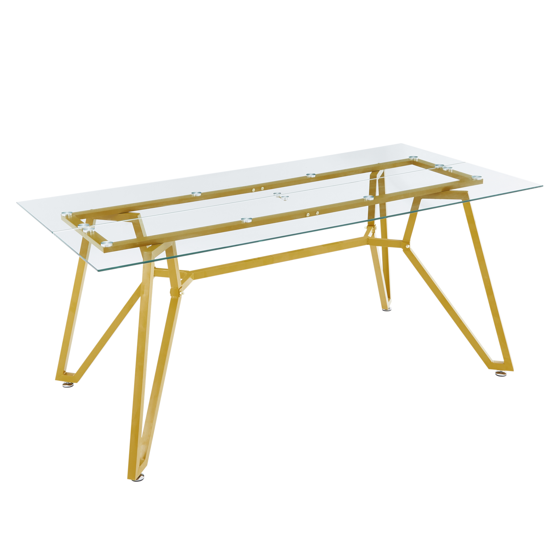 70.9-inch rectangular glass dining table, suitable for 1-8 people, modern style home kitchen dining table, equipped with sturdy metal table legs,suitable for dining room,living rooms, offices, Gold