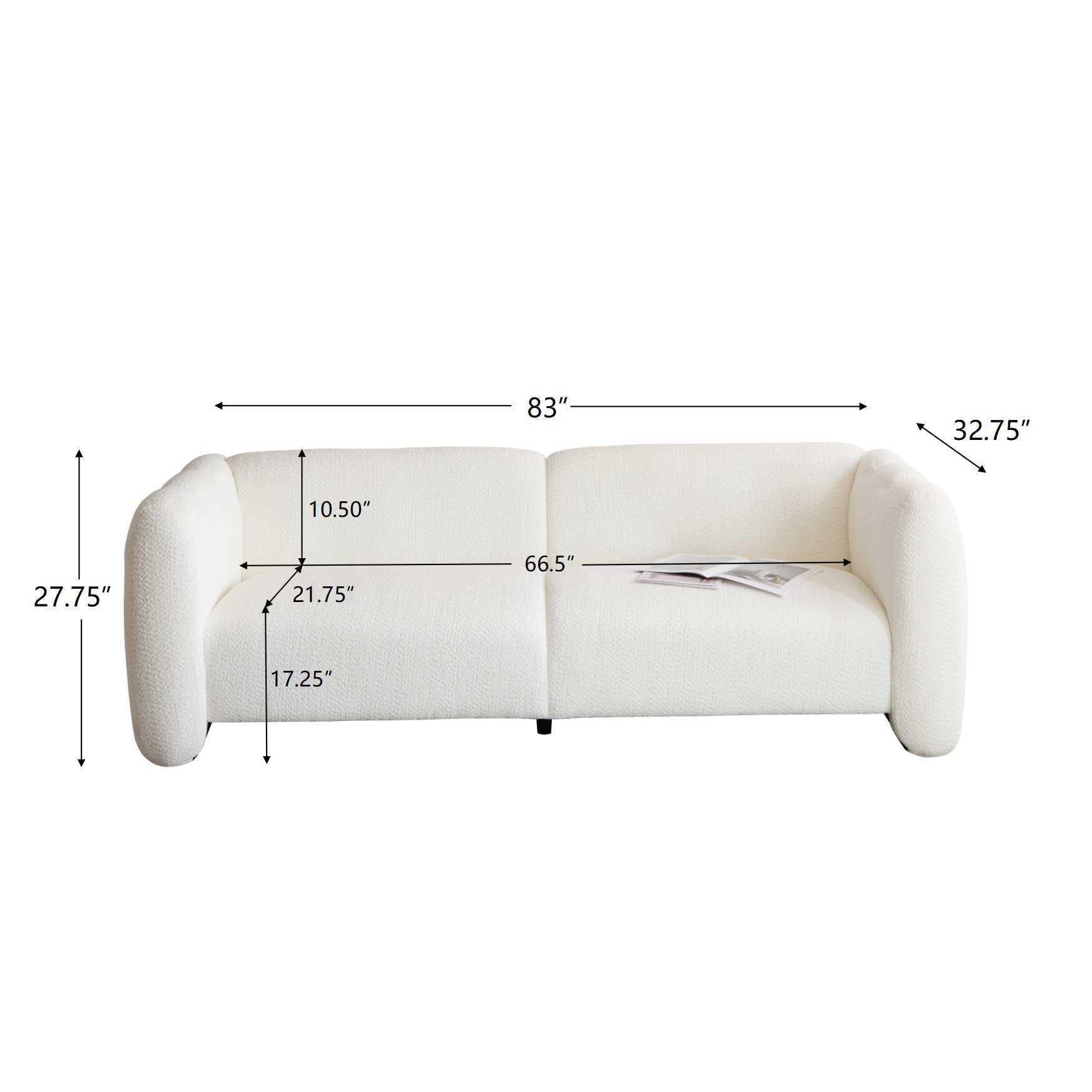 Tonson Wave Design 83' 3-Seater Sofa White Fabric Living Room Furniture Sofa