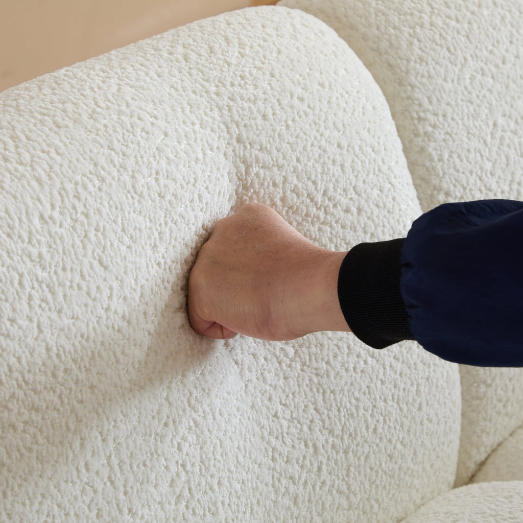 Tonson Wave Design 83' 3-Seater Sofa White Fabric Living Room Furniture Sofa