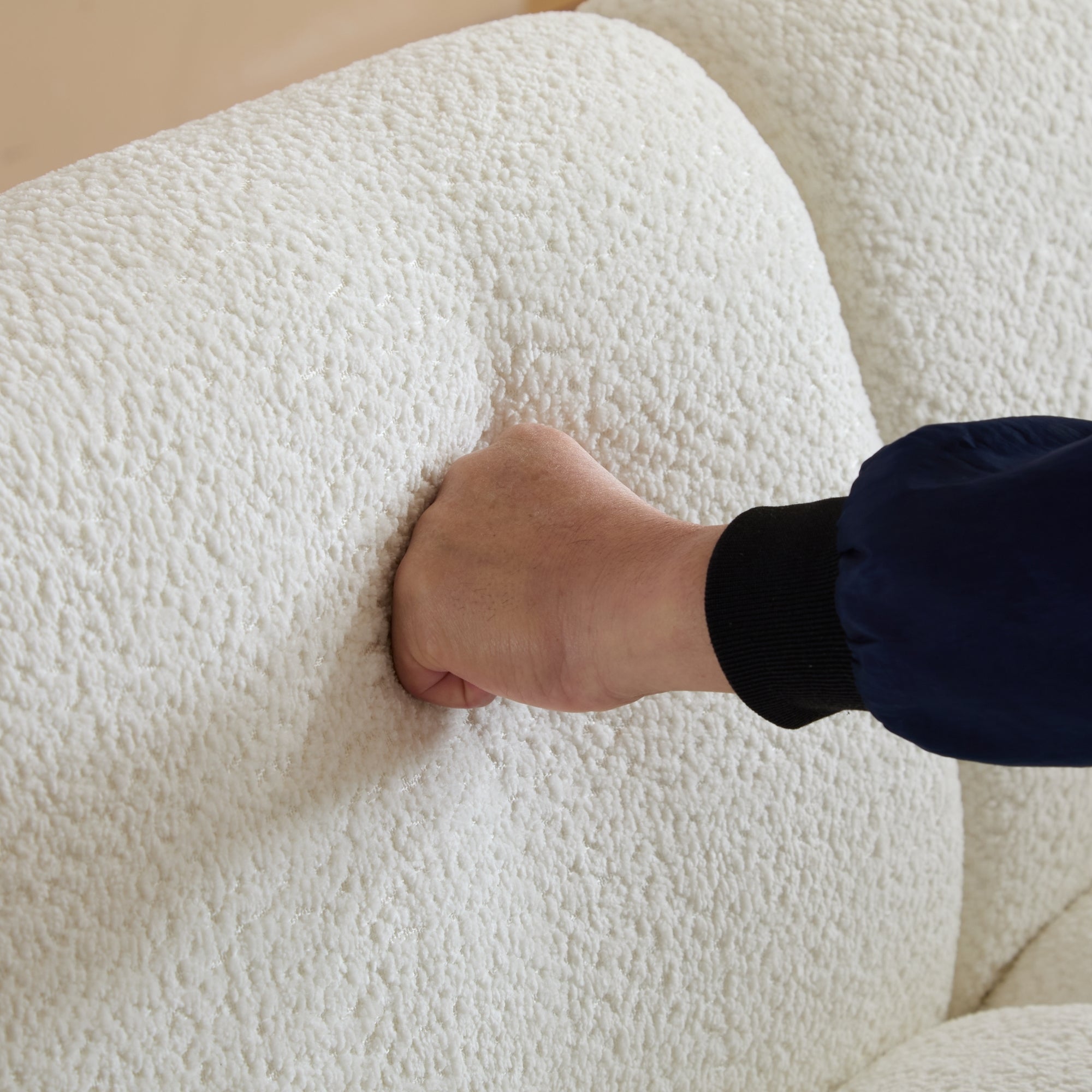 Tonson Wave Design 83' 3-Seater Sofa White Fabric Living Room Furniture Sofa