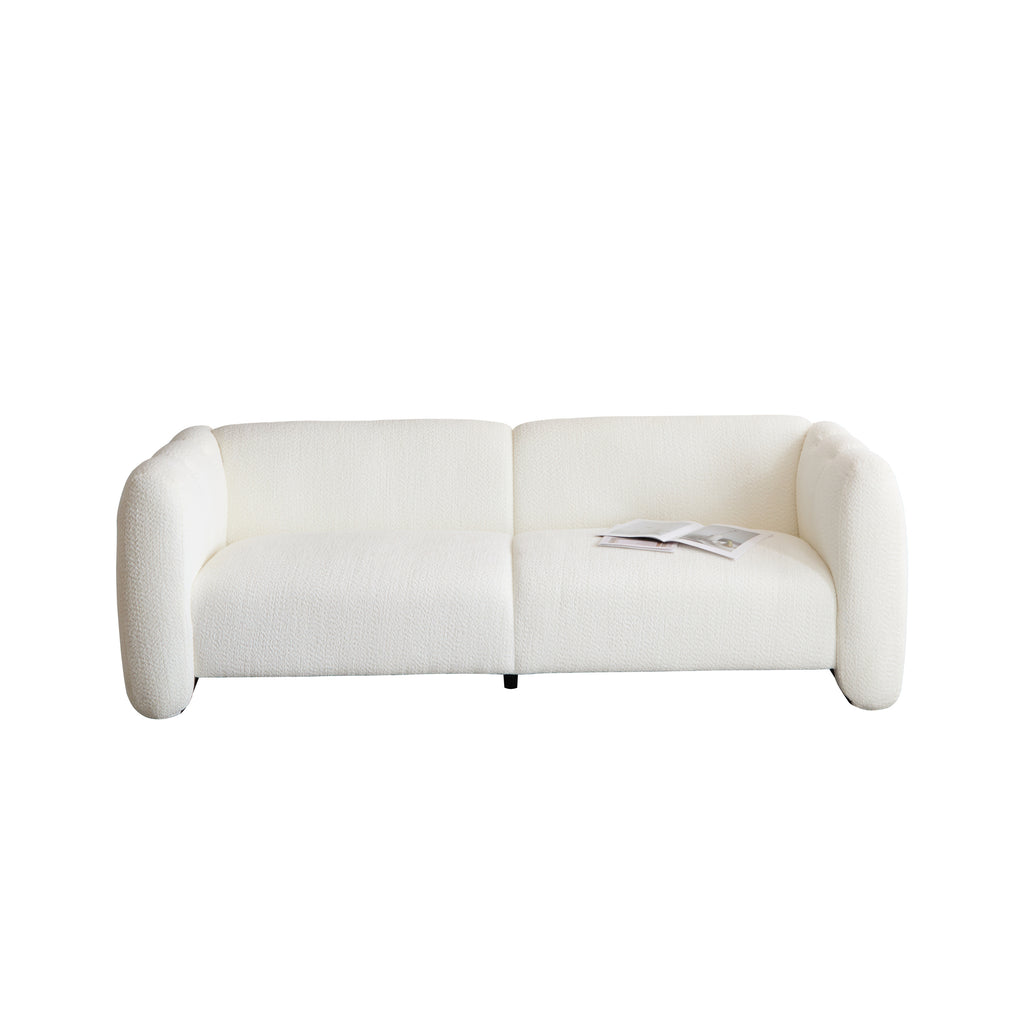 Tonson Wave Design 83' 3-Seater Sofa White Fabric Living Room Furniture Sofa