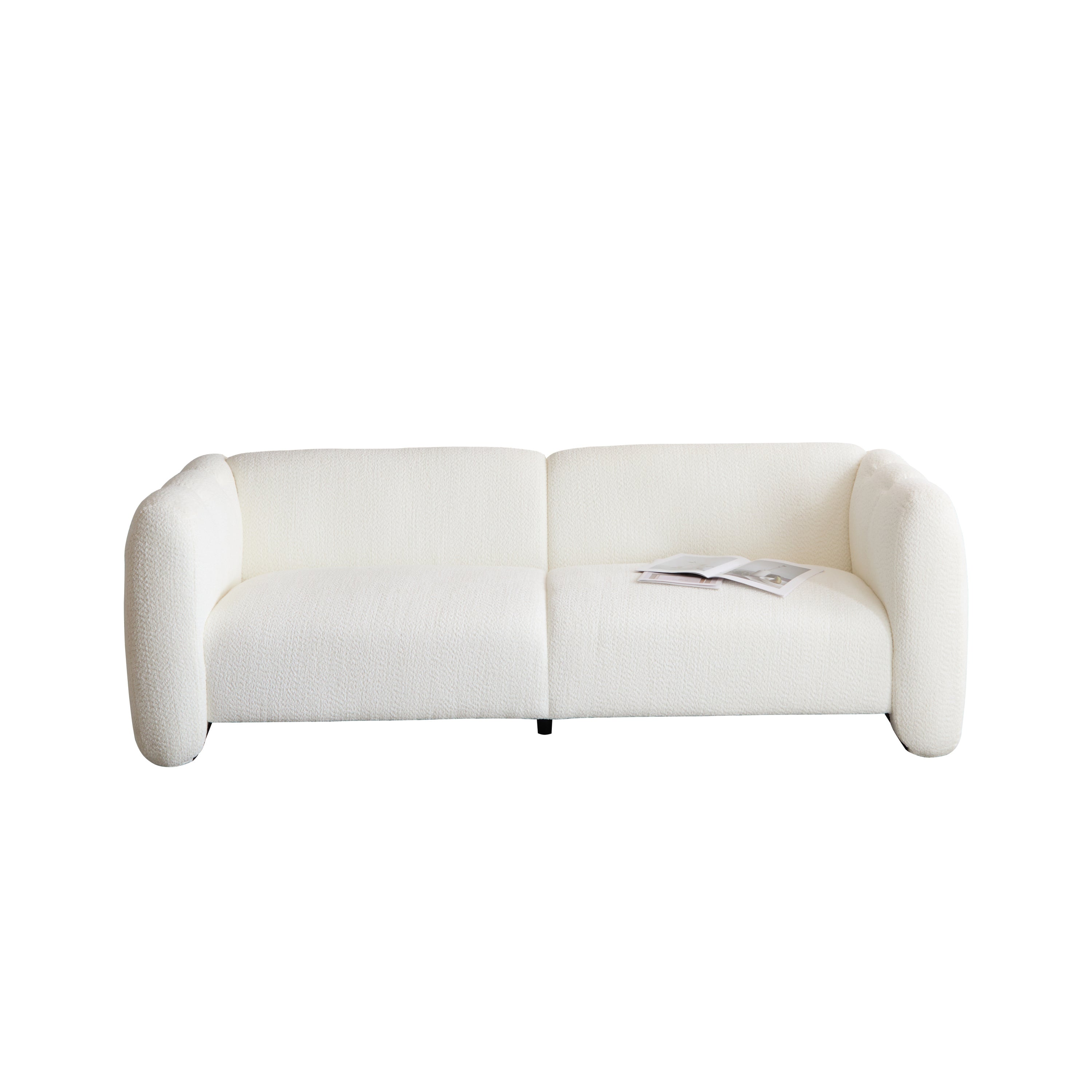 Tonson Wave Design 83' 3-Seater Sofa White Fabric Living Room Furniture Sofa