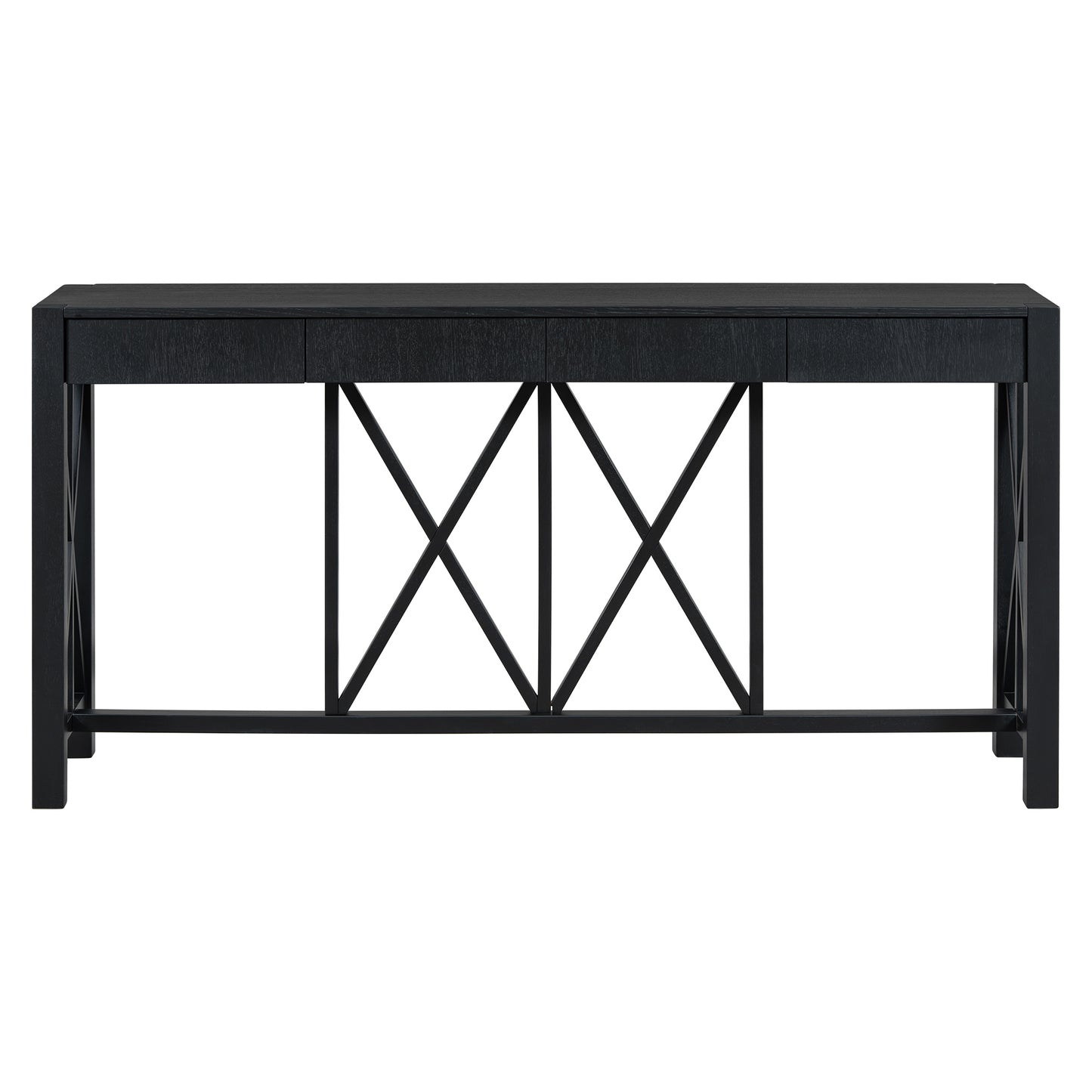 U_Style 60''Acacia Veneer Console Table with 4 Spacious Drawers, Modern Crisscross Design Entryway Table with Open Bottom Storage,Farmhouse Sofa Table for Living Room,Kitchen,Dining Room,Hallway