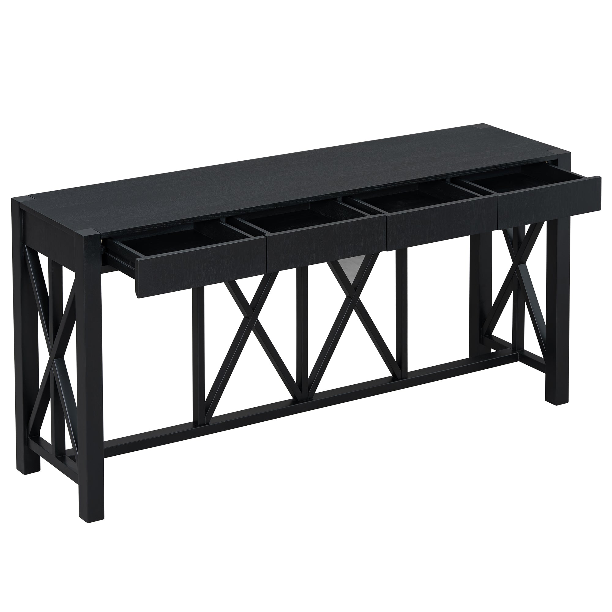 U_Style 60''Acacia Veneer Console Table with 4 Spacious Drawers, Modern Crisscross Design Entryway Table with Open Bottom Storage,Farmhouse Sofa Table for Living Room,Kitchen,Dining Room,Hallway