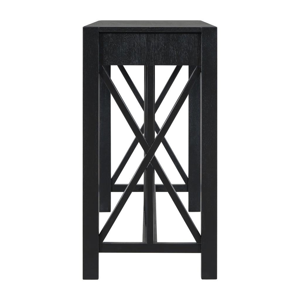 U_Style 60''Acacia Veneer Console Table with 4 Spacious Drawers, Modern Crisscross Design Entryway Table with Open Bottom Storage,Farmhouse Sofa Table for Living Room,Kitchen,Dining Room,Hallway