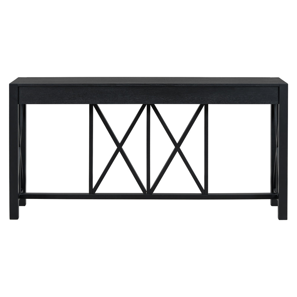 U_Style 60''Acacia Veneer Console Table with 4 Spacious Drawers, Modern Crisscross Design Entryway Table with Open Bottom Storage,Farmhouse Sofa Table for Living Room,Kitchen,Dining Room,Hallway