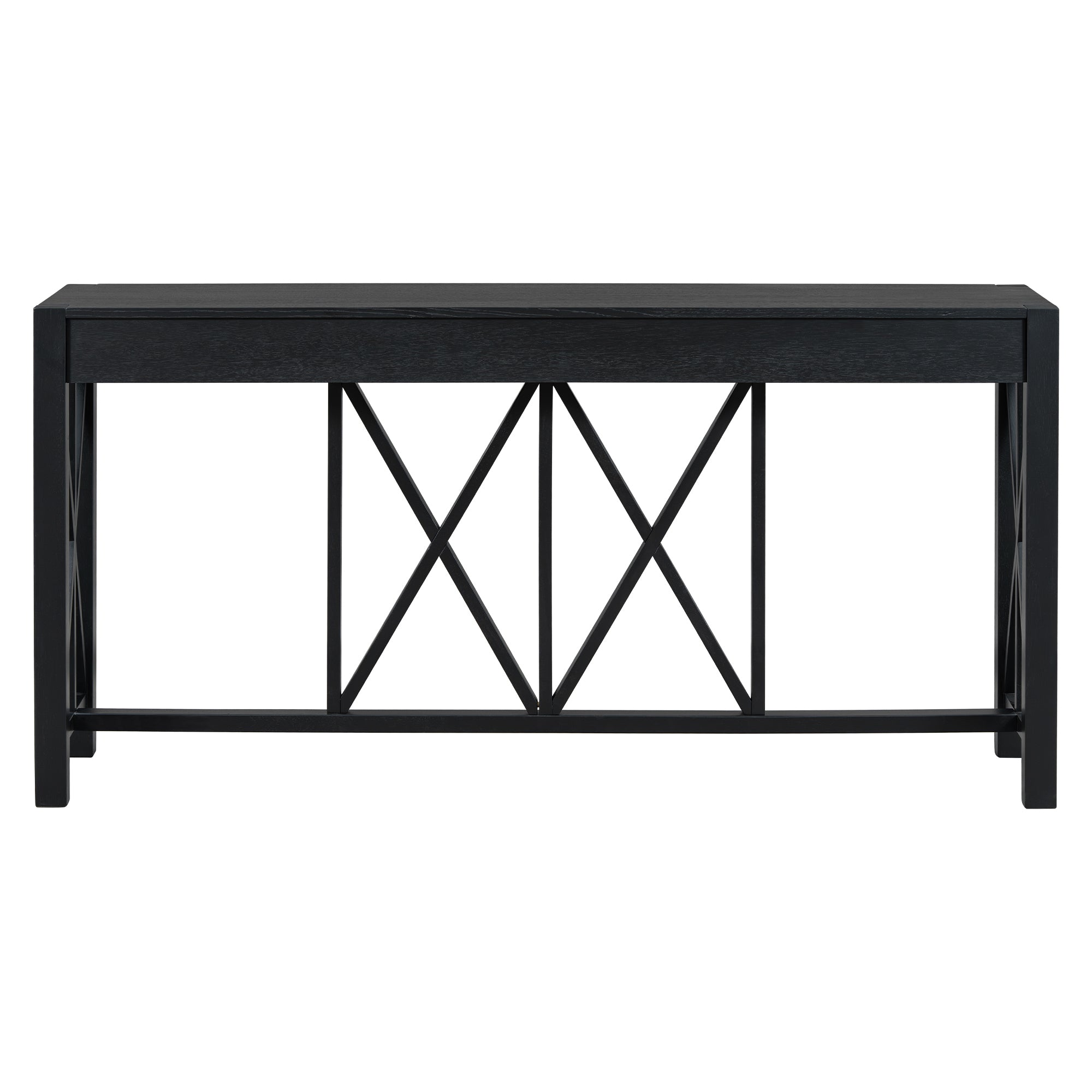 U_Style 60''Acacia Veneer Console Table with 4 Spacious Drawers, Modern Crisscross Design Entryway Table with Open Bottom Storage,Farmhouse Sofa Table for Living Room,Kitchen,Dining Room,Hallway