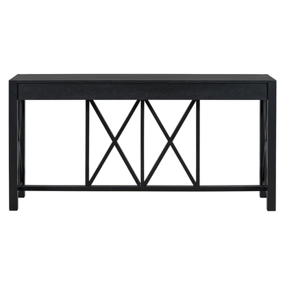 U_Style 60''Acacia Veneer Console Table with 4 Spacious Drawers, Modern Crisscross Design Entryway Table with Open Bottom Storage,Farmhouse Sofa Table for Living Room,Kitchen,Dining Room,Hallway