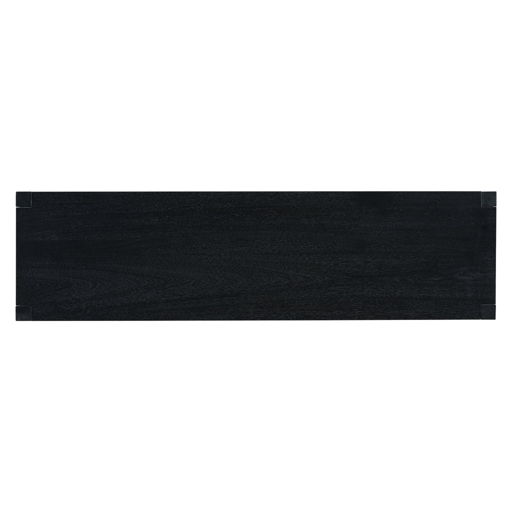 U_Style 60''Acacia Veneer Console Table with 4 Spacious Drawers, Modern Crisscross Design Entryway Table with Open Bottom Storage,Farmhouse Sofa Table for Living Room,Kitchen,Dining Room,Hallway