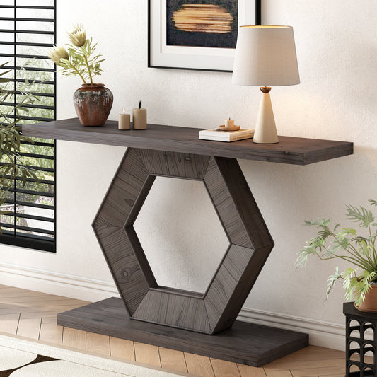 U_Style Modern Entryway Table with Innovative Hollow Hexagon Leg Structure and Premium Fir Veneer Finish for Sophistication,Suitable for Hallway, Entryway, Living Room