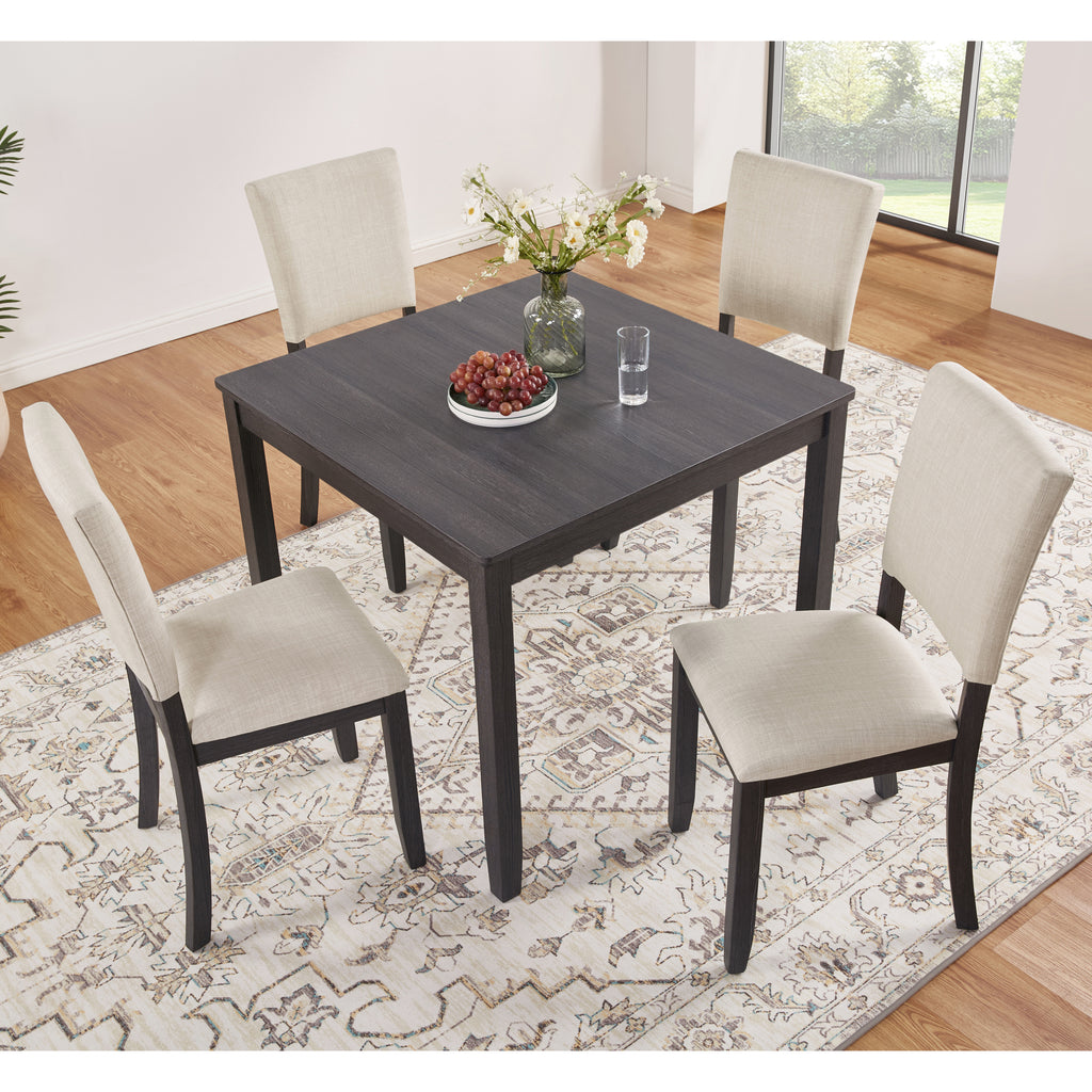 Modern 4 Person Dining Table Set with 4 Chairs, Dining Table Set for 4 People, 5-piece Wooden Dining Table Set for Living Room, Kitchen and Dining Room, Antique Black + Beige Dining Table Set
