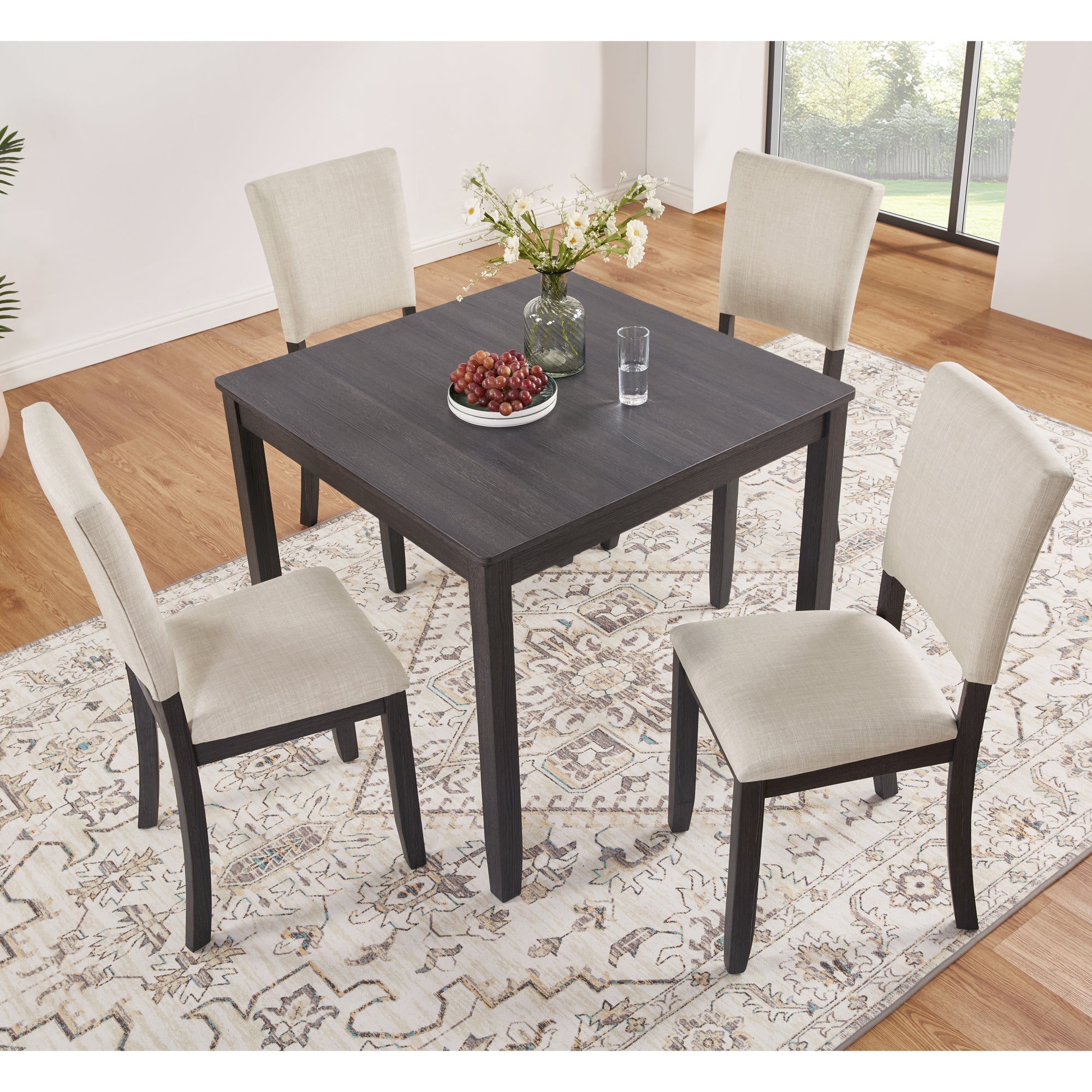Modern 4 Person Dining Table Set with 4 Chairs, Dining Table Set for 4 People, 5-piece Wooden Dining Table Set for Living Room, Kitchen and Dining Room, Antique Black + Beige Dining Table Set