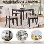 Modern 4 Person Dining Table Set with 4 Chairs, Dining Table Set for 4 People, 5-piece Wooden Dining Table Set for Living Room, Kitchen and Dining Room, Antique Black + Beige Dining Table Set