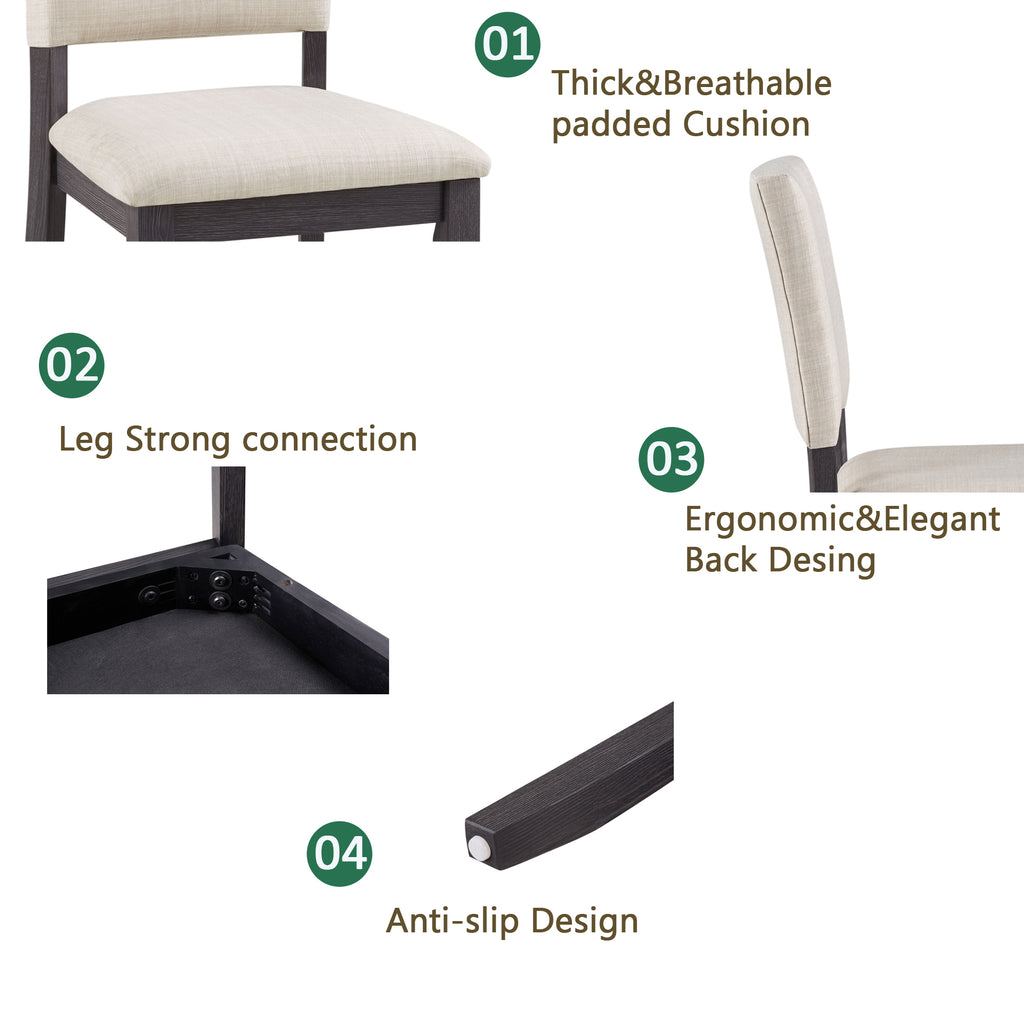 Modern 4 Person Dining Table Set with 4 Chairs, Dining Table Set for 4 People, 5-piece Wooden Dining Table Set for Living Room, Kitchen and Dining Room, Antique Black + Beige Dining Table Set