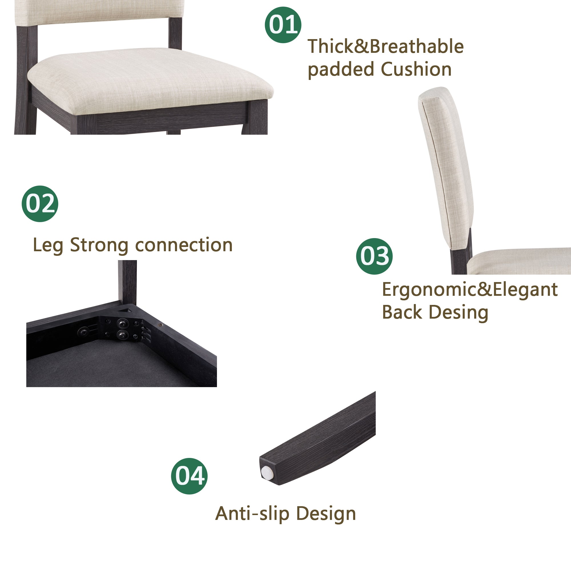 Modern 4 Person Dining Table Set with 4 Chairs, Dining Table Set for 4 People, 5-piece Wooden Dining Table Set for Living Room, Kitchen and Dining Room, Antique Black + Beige Dining Table Set