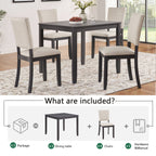 Modern 4 Person Dining Table Set with 4 Chairs, Dining Table Set for 4 People, 5-piece Wooden Dining Table Set for Living Room, Kitchen and Dining Room, Antique Black + Beige Dining Table Set