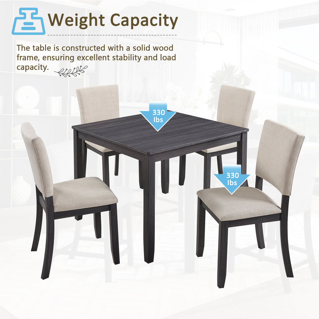 Modern 4 Person Dining Table Set with 4 Chairs, Dining Table Set for 4 People, 5-piece Wooden Dining Table Set for Living Room, Kitchen and Dining Room, Antique Black + Beige Dining Table Set