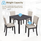 Modern 4 Person Dining Table Set with 4 Chairs, Dining Table Set for 4 People, 5-piece Wooden Dining Table Set for Living Room, Kitchen and Dining Room, Antique Black + Beige Dining Table Set