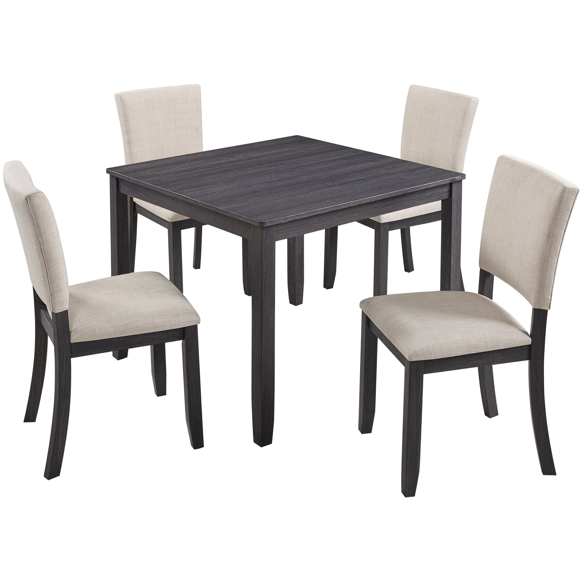Modern 4 Person Dining Table Set with 4 Chairs, Dining Table Set for 4 People, 5-piece Wooden Dining Table Set for Living Room, Kitchen and Dining Room, Antique Black + Beige Dining Table Set