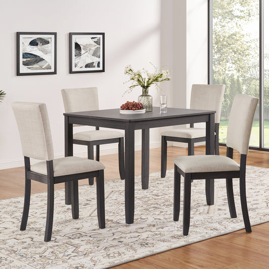 Modern 4 Person Dining Table Set with 4 Chairs, Dining Table Set for 4 People, 5-piece Wooden Dining Table Set for Living Room, Kitchen and Dining Room, Antique Black + Beige Dining Table Set