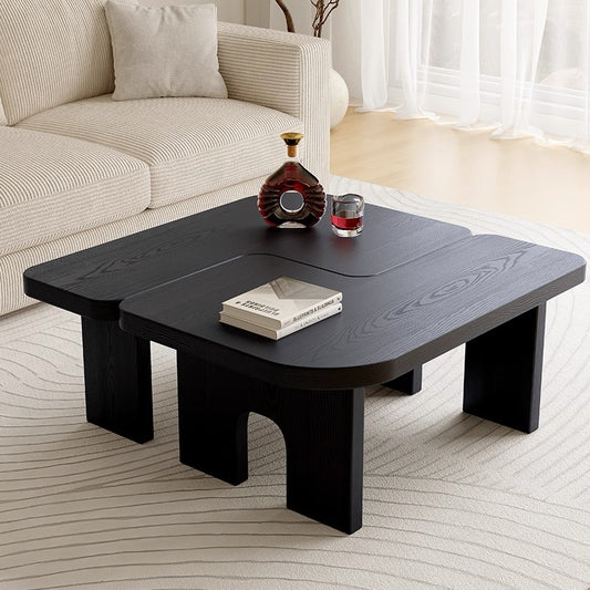 Modern Black Wooden Nesting Coffee Table Set, 70.86' Extendable Splicing Center Table for Living Room, Space - Saving Accent Furniture with Smooth Surface Coffee Table