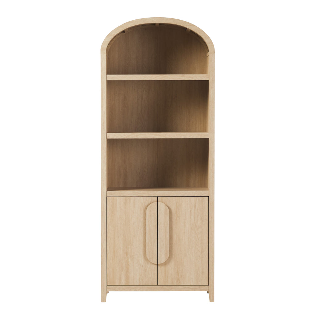 Modern 3 Shelf Open Arched Bookcase Cabinet Oak/Black - Groovy Boardz