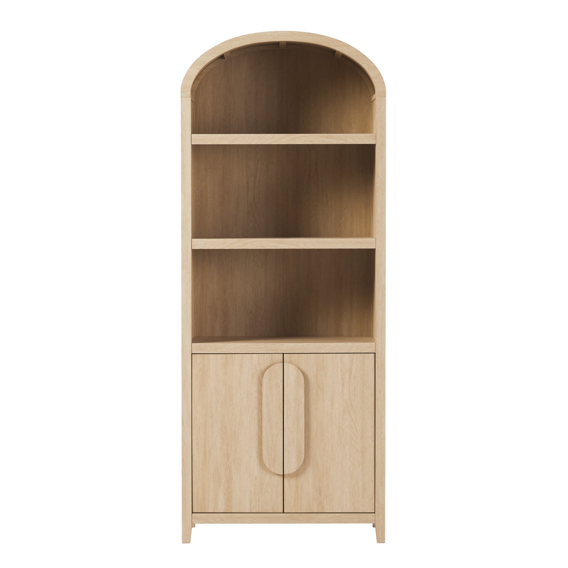 Modern 3 Shelf Open Arched Bookcase Cabinet Oak/Black - Groovy Boardz