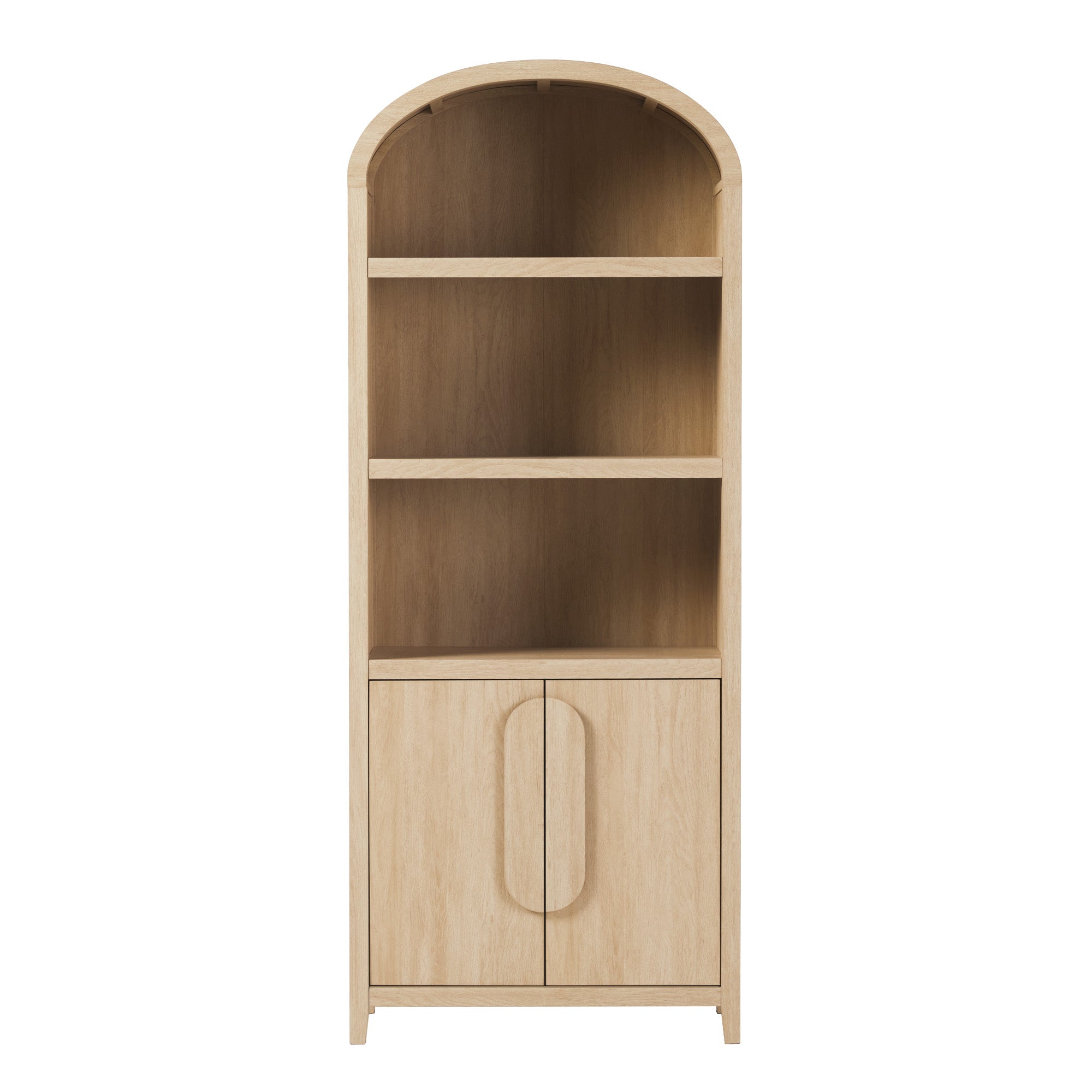 Modern 3 Shelf Open Arched Bookcase Cabinet Oak/Black - Groovy Boardz