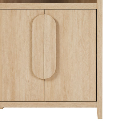 Modern 3 Shelf Open Arched Bookcase Cabinet Oak/Black - Groovy Boardz