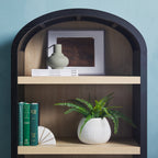 Modern 3 Shelf Open Arched Bookcase Cabinet Oak/Black - Groovy Boardz