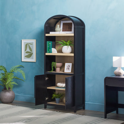 Modern 3 Shelf Open Arched Bookcase Cabinet Oak/Black - Groovy Boardz