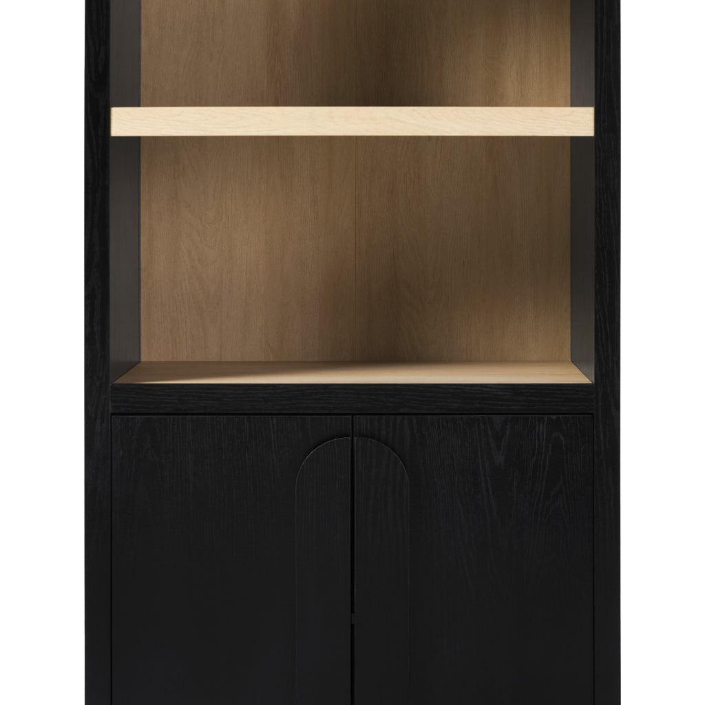 Modern 3 Shelf Open Arched Bookcase Cabinet Oak/Black - Groovy Boardz