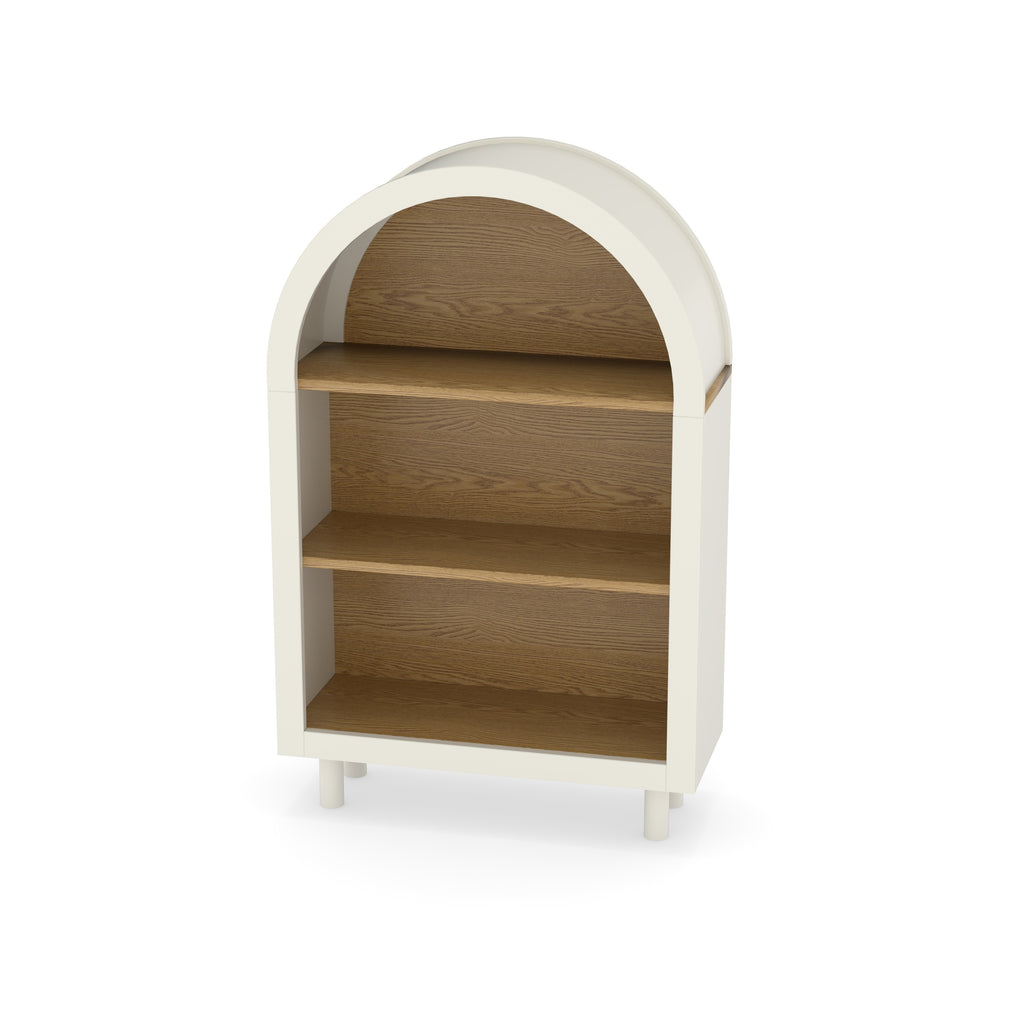 Arched Small Bookcase,Arched Storage Cabinet,Wooden Modern Arched Top Bookshelf with 3 Shelves,White with Woodgrain Shelves, 3-Tier Storage Shelf for Living Room, Bedroom, Entryway