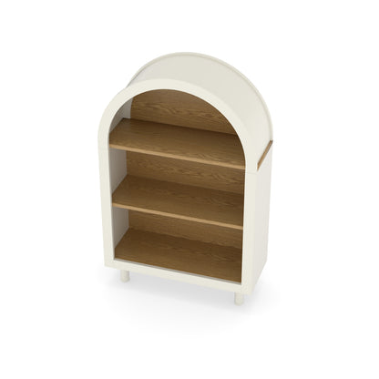 Arched Small Bookcase,Arched Storage Cabinet,Wooden Modern Arched Top Bookshelf with 3 Shelves,White with Woodgrain Shelves, 3-Tier Storage Shelf for Living Room, Bedroom, Entryway