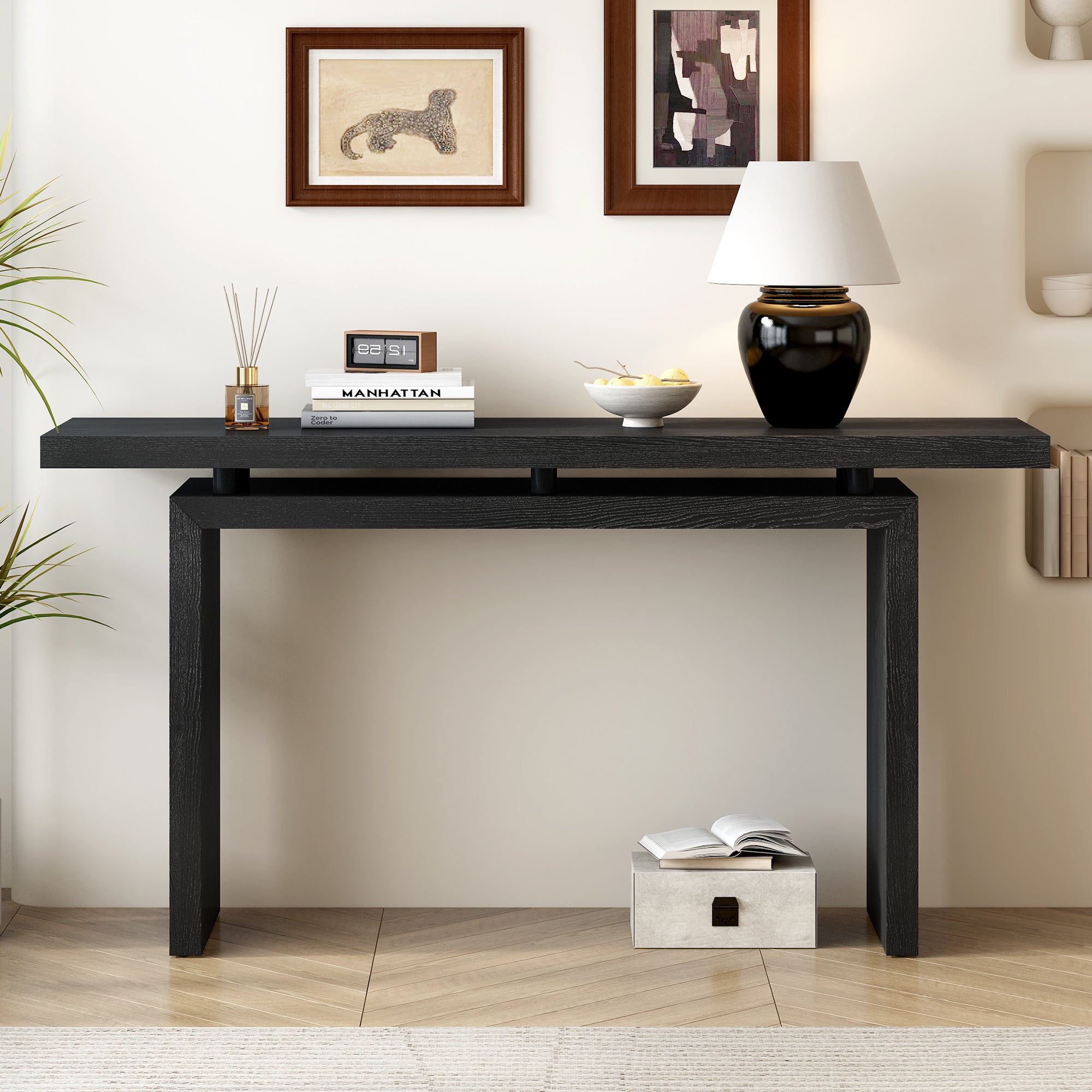 U_STYLE Uniquely Designed Ash Veneer Console Table, Modern Simple Style, Featuring Clever Tabletop Design, Suitable for Entryway, Hallway, Living Room, Foyer