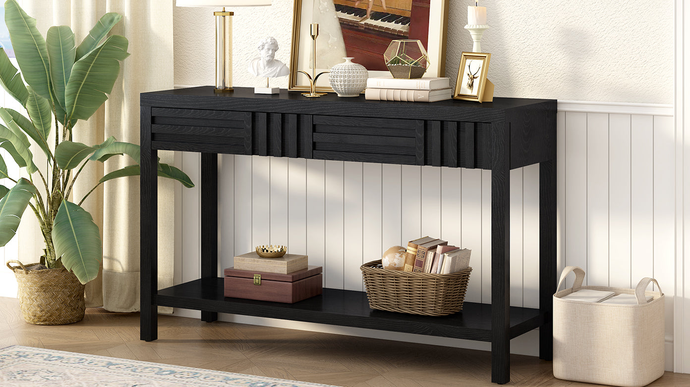 U_STYLE Ash Veneer Modern Style Console Table, Striped Design, Suitable for Entryway, Corridor, Foyer, Living Room, Study