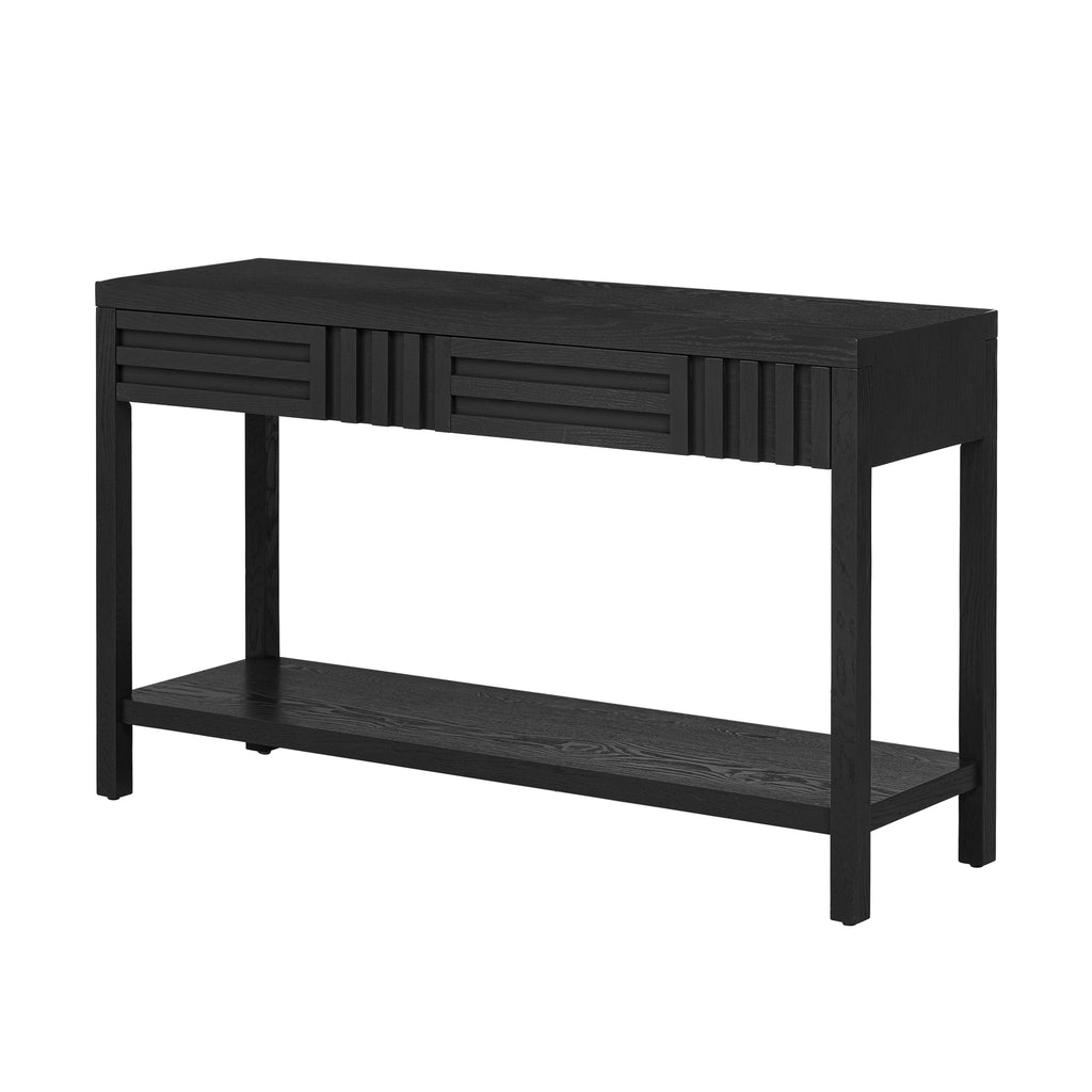 U_STYLE Ash Veneer Modern Style Console Table, Striped Design, Suitable for Entryway, Corridor, Foyer, Living Room, Study