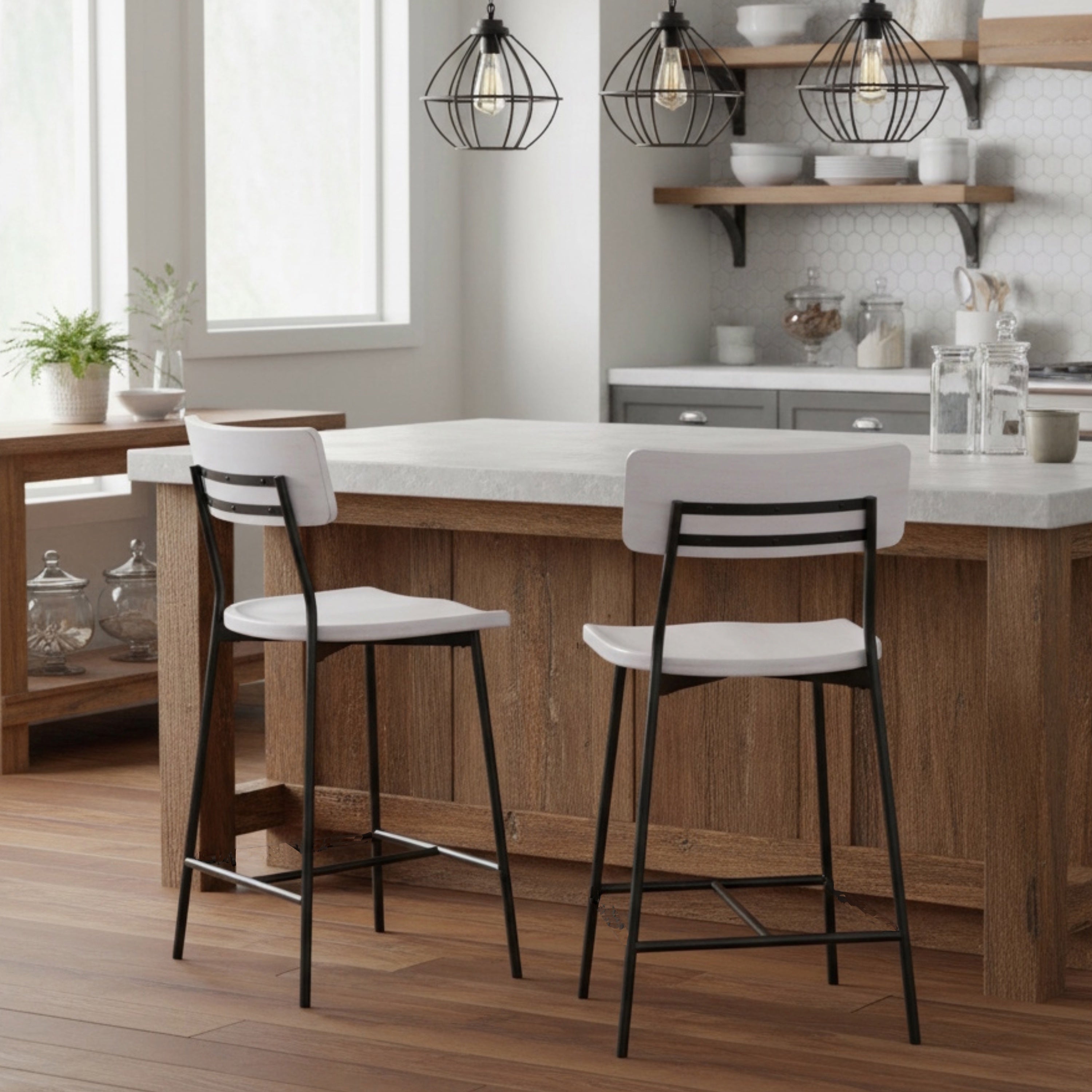 Badin Wood and Metal Modern Counter Stool