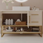47.2' Modern Bathroom Vanity with Ceramic Vessel Sink, Gold Accent Free Standing Cabinet Bathroom Vanity