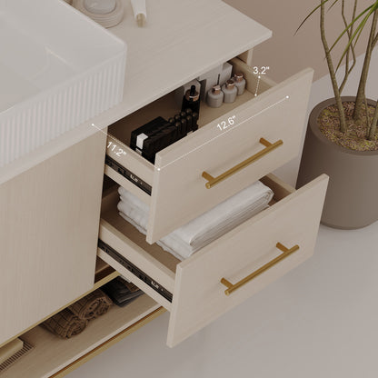 47.2' Modern Bathroom Vanity with Ceramic Vessel Sink, Gold Accent Free Standing Cabinet Bathroom Vanity