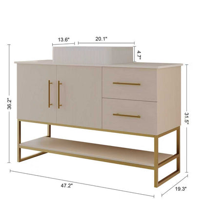 47.2' Modern Bathroom Vanity with Ceramic Vessel Sink, Gold Accent Free Standing Cabinet Bathroom Vanity