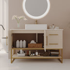 47.2' Modern Bathroom Vanity with Ceramic Vessel Sink, Gold Accent Free Standing Cabinet Bathroom Vanity