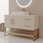 47.2' Modern Bathroom Vanity with Ceramic Vessel Sink, Gold Accent Free Standing Cabinet Bathroom Vanity