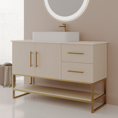47.2' Modern Bathroom Vanity with Ceramic Vessel Sink, Gold Accent Free Standing Cabinet Bathroom Vanity