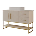 47.2' Modern Bathroom Vanity with Ceramic Vessel Sink, Gold Accent Free Standing Cabinet Bathroom Vanity