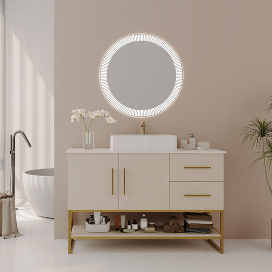 47.2' Modern Bathroom Vanity with Ceramic Vessel Sink, Gold Accent Free Standing Cabinet Bathroom Vanity